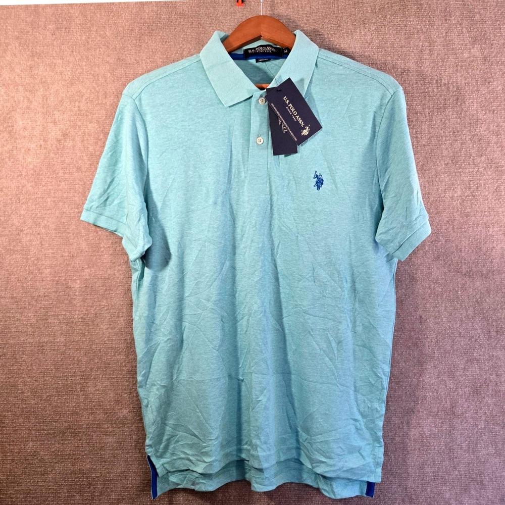 US Polo Assn Mens Aqua Heather Short‎ Sleeve Luxury Feel Polo Shirt Medium